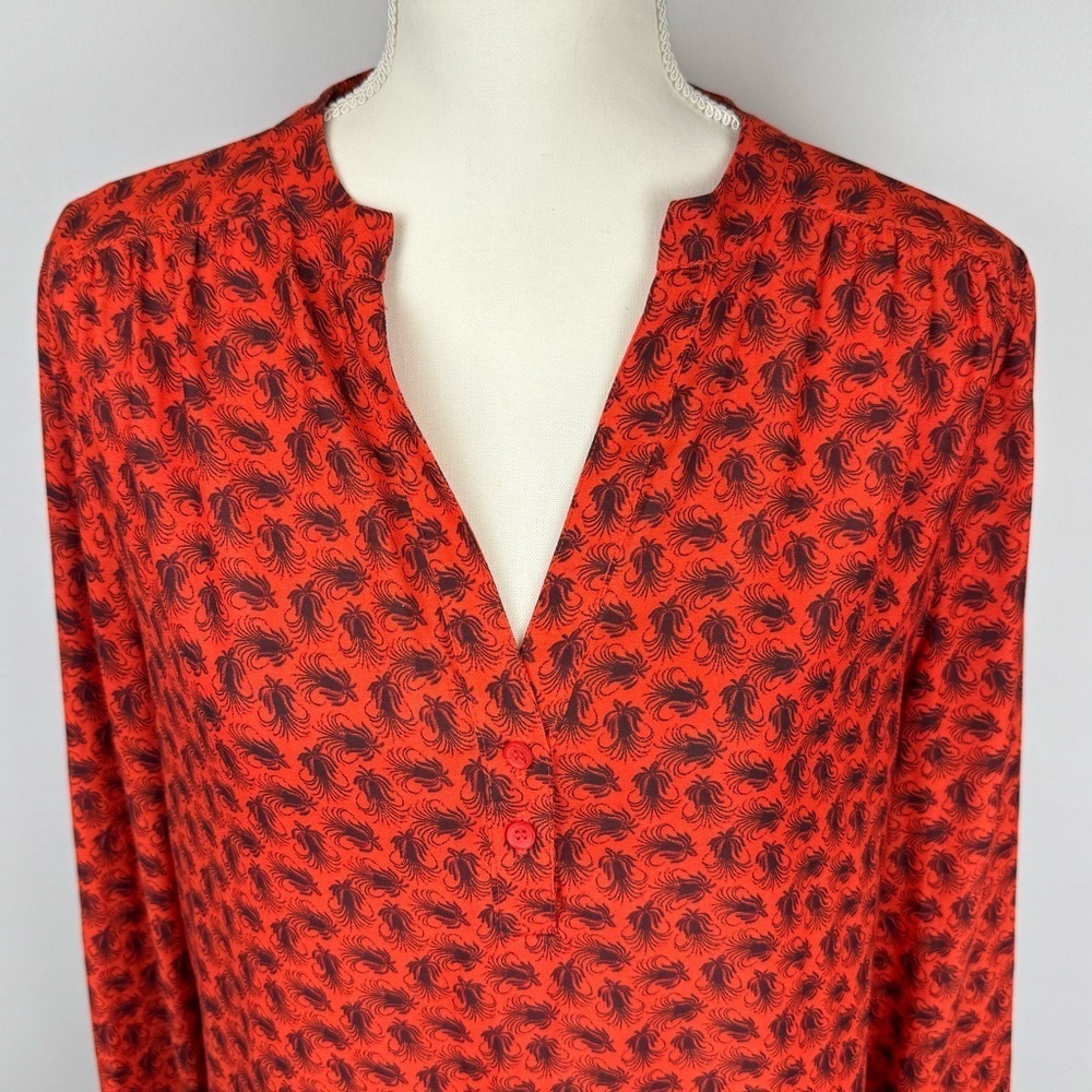 Treasure & Bond Long Sleeve Peasant Blouse Lightweight Red V-neck Medium Flowy - Picture 3 of 11